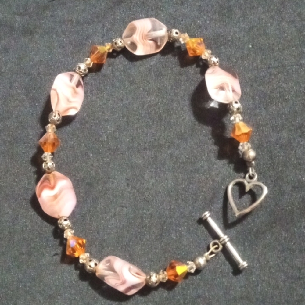 Pink and Orange Bracelet with heart clasp
